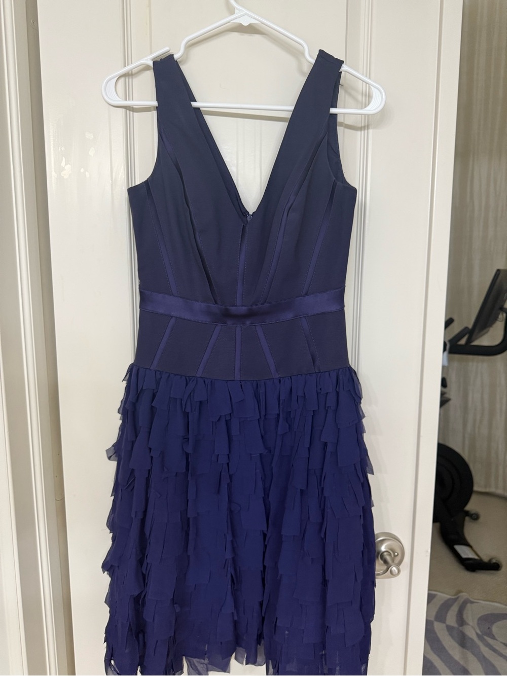 Aidan Mattox V-Neck Ruffle Hem Evening Dress in Deep Purple